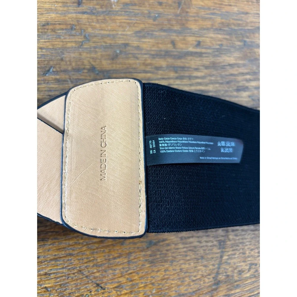 Anthropologie Remi Reid Black Braided Vegan Leather Wide Elastic Waist Belt S/M - Picture 8 of 9